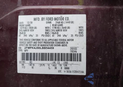 2020 Ford Edge Sel из США, поврежденный, VIN 2FMPK4J90LBB54459